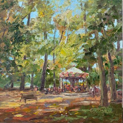 Peinture Le parc en automne, le manège.  par Dontu Patricia | Tableau Figuratif Huile