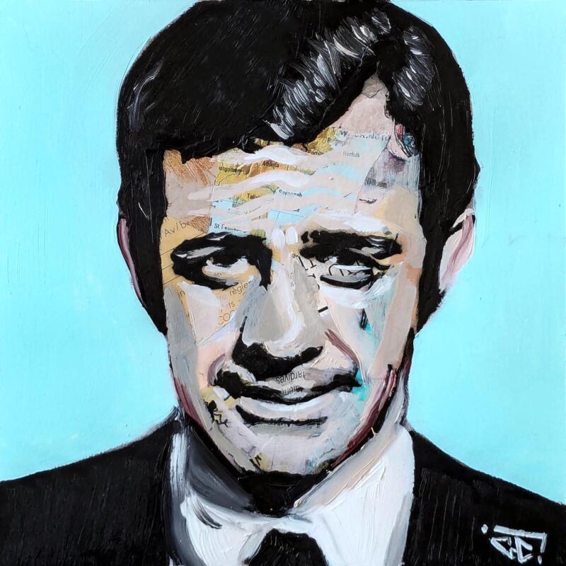Peinture Jean Paul Belmondo par G.C.Popartist | Tableau Pop-art Portraits Cinéma Icones Pop Huile Collage