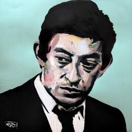 Gemälde Serge Gainsbourg von G.C.Popartist | Gemälde Pop-Art Acryl, Collage, Graffiti Pop-Ikonen