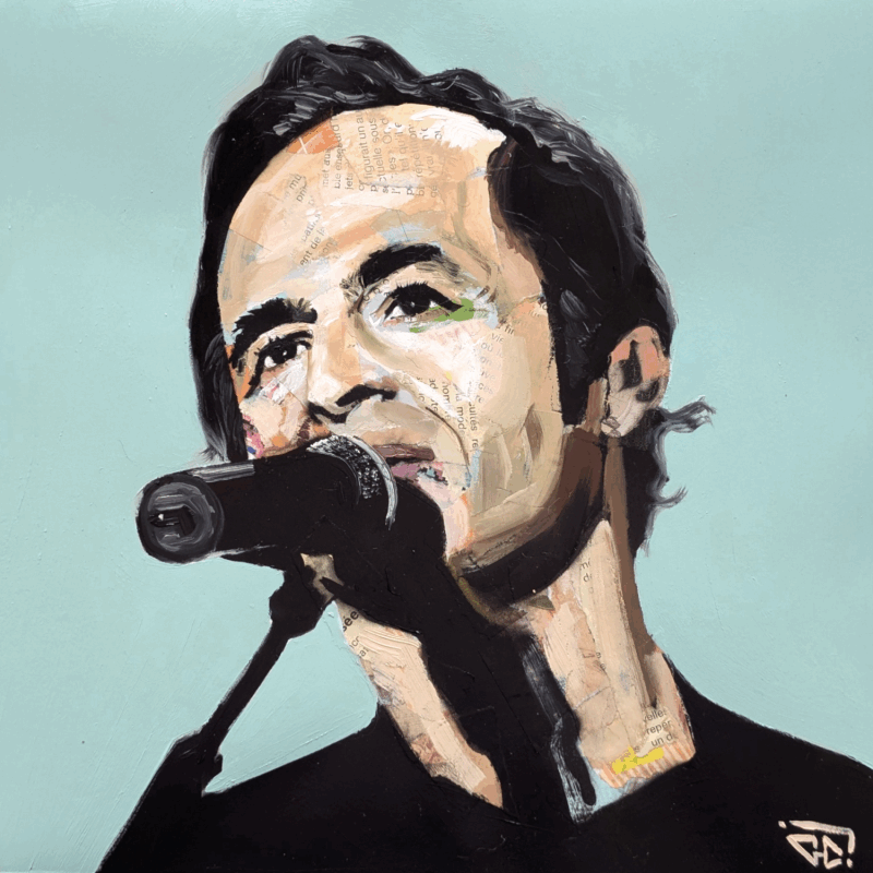 Peinture JJ Goldman par G.C.Popartist | Tableau Pop-art Icones Pop Graffiti Acrylique Collage