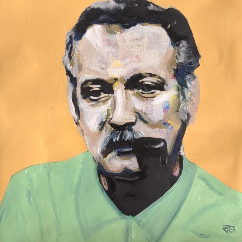 Peinture Georges Brassens par G.C.Popartist | Tableau Pop-art Portraits Musique Icones Pop Huile Collage
