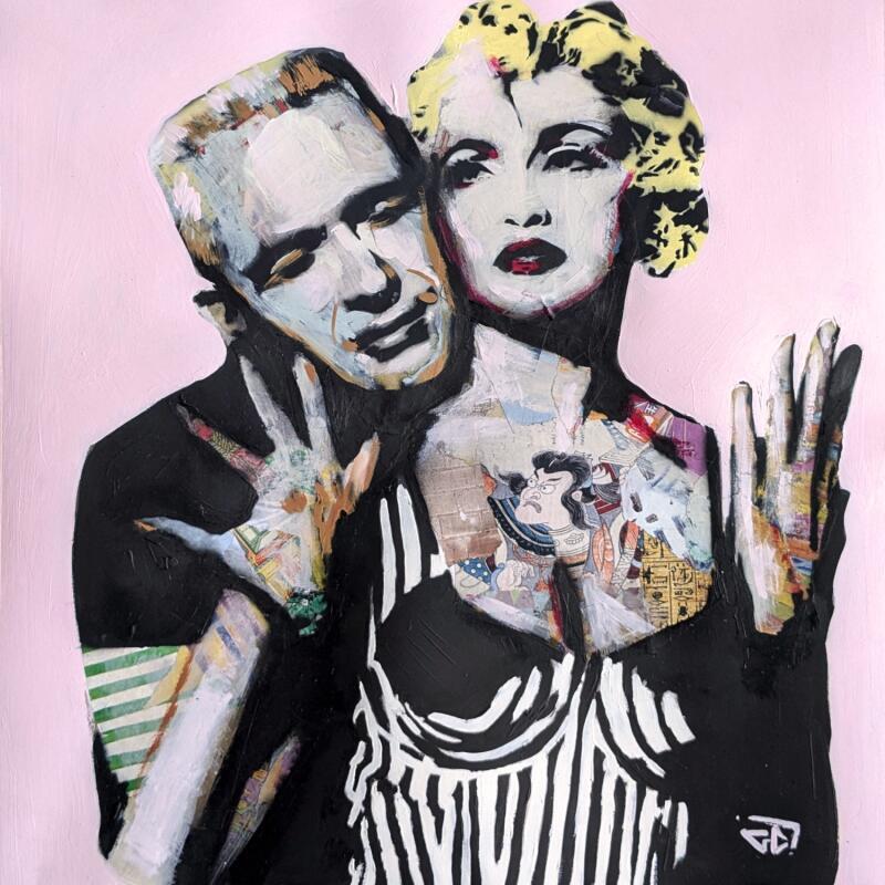 Gemälde Jean-Paul Gauthier et Madonna von G.C.Popartist | Gemälde Pop-Art Porträt Modus Pop-Ikonen Öl Collage