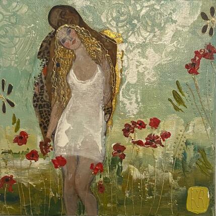 Peinture Lovers par Romanelli Karine | Tableau Figuratif Acrylique, Collage, Feuille d'or, Pastel, Posca Nature, Scènes de vie
