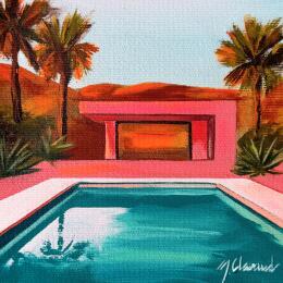 Painting PINK HEAT by Clavaud Morgane | Painting Figurative Acrylic Architecture, Landscapes