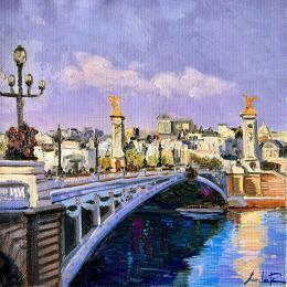 Peinture Golden Light on the Seine par Xanlar | Tableau Impressionnisme Huile Architecture, Nature, Urbain