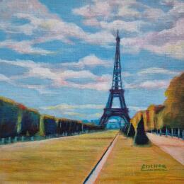 Painting Le tapis vert de Paris by Emma Fischer | Painting Figurative Acrylic Architecture, Nature, Urban