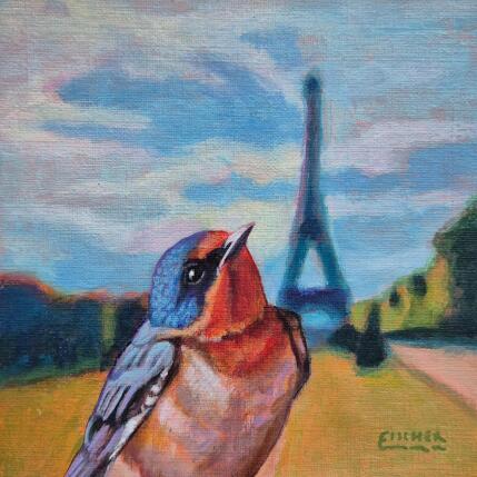 Peinture L'observateur de la tour par Emma Fischer | Tableau Figuratif Acrylique Animaux, Portraits, Urbain