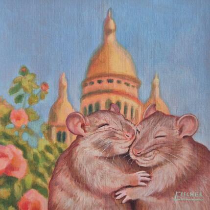 Peinture Petite idylle au grand coeur par Emma Fischer | Tableau Figuratif Acrylique Animaux, Scènes de vie, Urbain