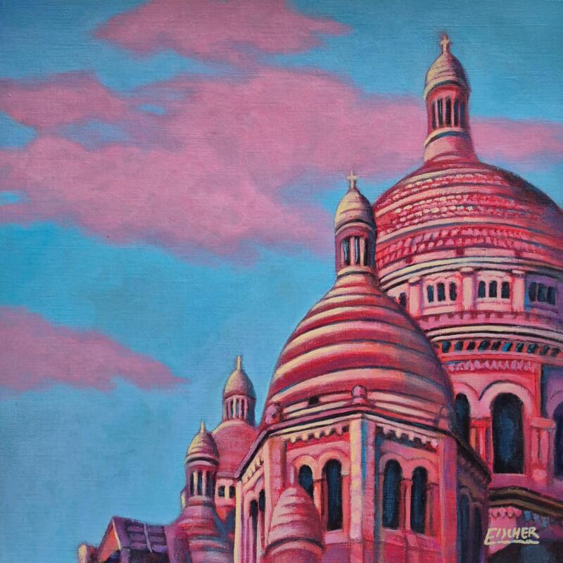 Peinture Harmonie du soir à Montmartre par Emma Fischer | Tableau Figuratif Urbain Architecture Acrylique