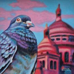 Painting Drôle d'oiseau by Emma Fischer | Painting Figurative Acrylic Animals, Portrait, Urban