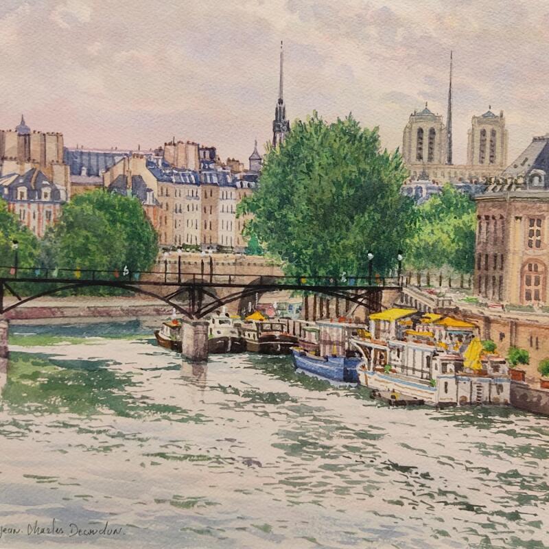 Painting L'ile de la cité by Decoudun Jean charles | Painting Figurative Urban Watercolor