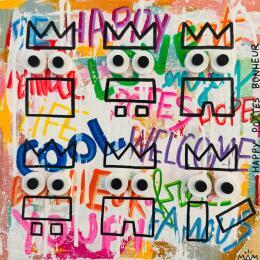 Peinture HAPPY TRIBU par Mam | Tableau Street Art Acrylique Icones Pop