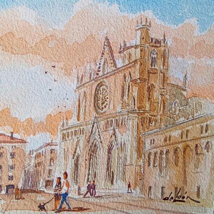 Painting promenade avec le chien  by De León Lévi Marcelo | Painting Figurative Watercolor Urban