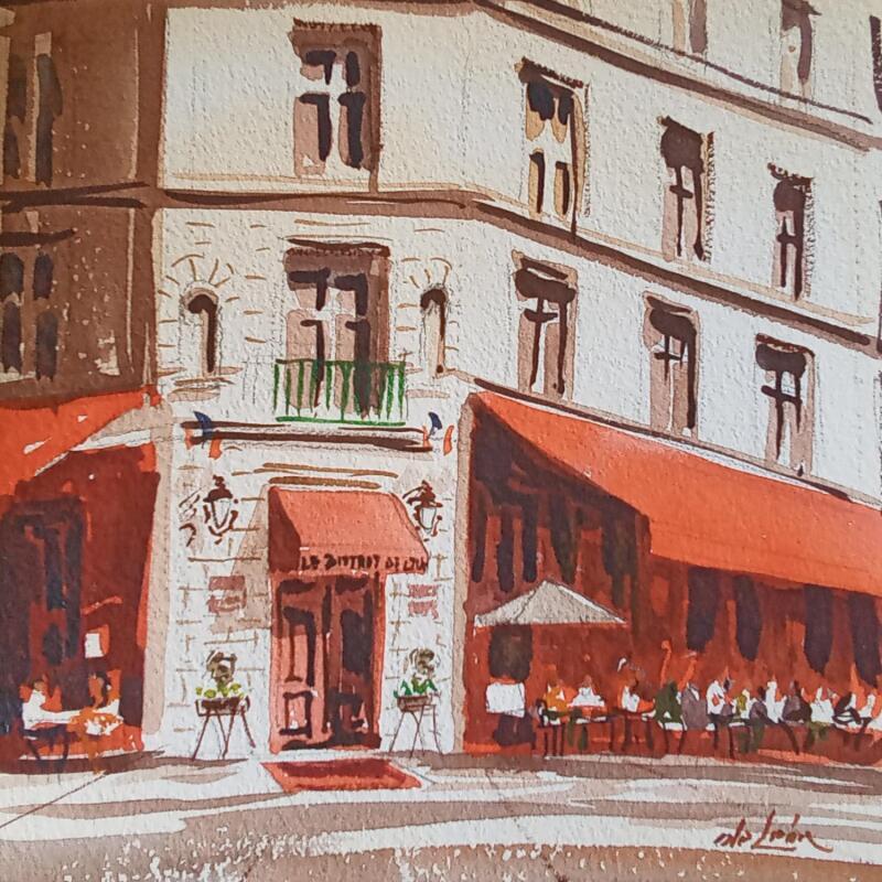 Painting store rouge à Lyon  by De León Lévi Marcelo | Painting Figurative Urban Watercolor