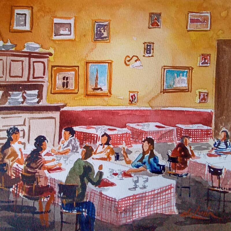 Painting avec la famille by De León Lévi Marcelo | Painting Figurative Urban Watercolor