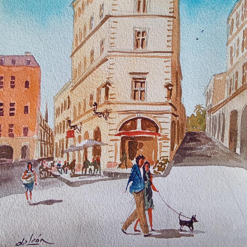 Painting Angle a Lyon by De León Lévi Marcelo | Painting Figurative Urban Watercolor