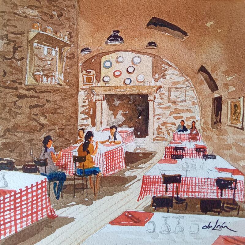 Painting cantine ancien Lyon by De León Lévi Marcelo | Painting Figurative Urban Watercolor