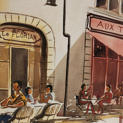 Painting Terrasse by De León Lévi Marcelo | Painting Figurative Watercolor Urban