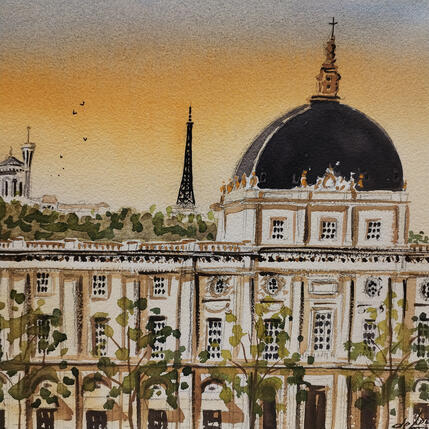 Painting Hôtel-Dieu by De León Lévi Marcelo | Painting Figurative Watercolor Urban