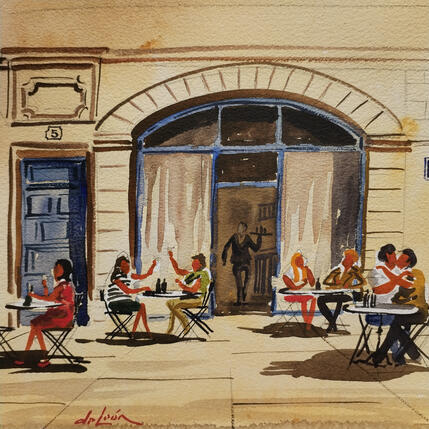 Pintura Café por De León Lévi Marcelo | Pintura Figurativo Acuarela Urbano