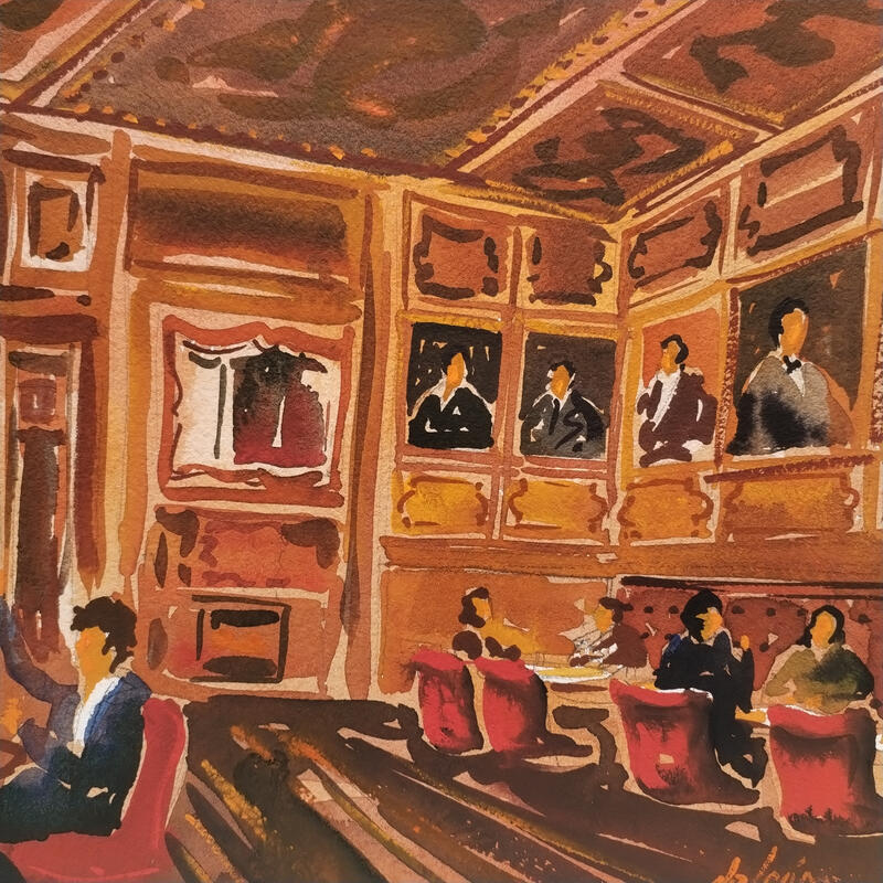 Painting Boudoir by De León Lévi Marcelo | Painting Figurative Urban Watercolor