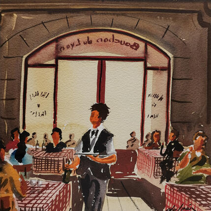 Pintura Bouchon de Lyon por De León Lévi Marcelo | Pintura Figurativo Acuarela Urbano