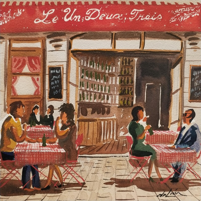 Painting Le Un Deux Trois by De León Lévi Marcelo | Painting Figurative Urban Watercolor