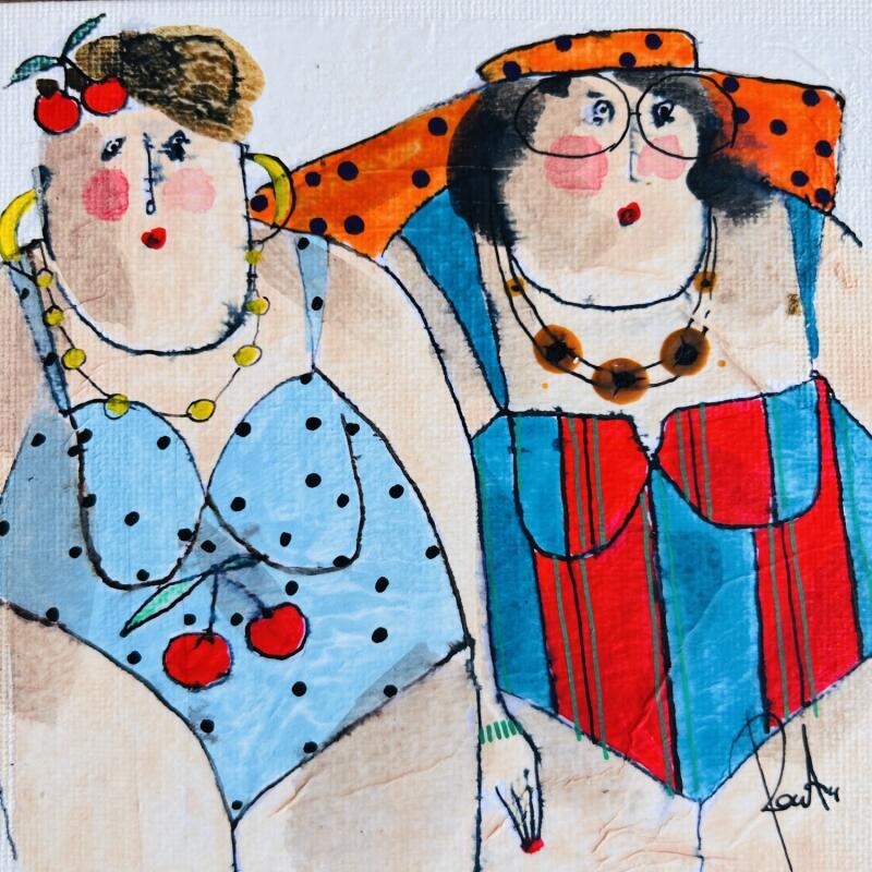 Painting Bernadette Justine by Colombo Cécile | Painting Naive art Portrait Life style Watercolor Acrylic Gluing Ink Pastel