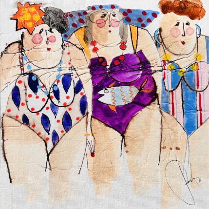 Painting Hélène, chantal, Yvette by Colombo Cécile | Painting Naive art Acrylic, Gluing, Ink, Pastel, Watercolor Animals, Nature, Pop icons, Portrait