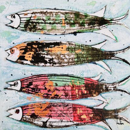Painting Sardines dorées by Colombo Cécile | Painting Naive art Acrylic, Gluing, Ink, Pastel, Watercolor Animals, Pop icons