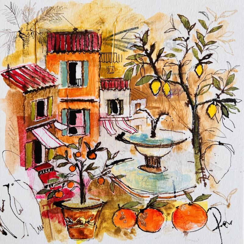 Painting Tangerine by Colombo Cécile | Painting Naive art Landscapes Watercolor Acrylic Gluing Ink Pastel