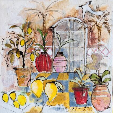 Peinture Citrons dorés  par Colombo Cécile | Tableau Art naïf Acrylique, Aquarelle, Collage, Encre, Pastel Nature, Paysages, Scènes de vie