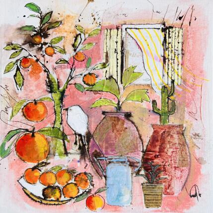 Painting Les mandarines du jardin by Colombo Cécile | Painting Naive art Acrylic, Gluing, Ink, Pastel, Watercolor Landscapes, Life style, Nature