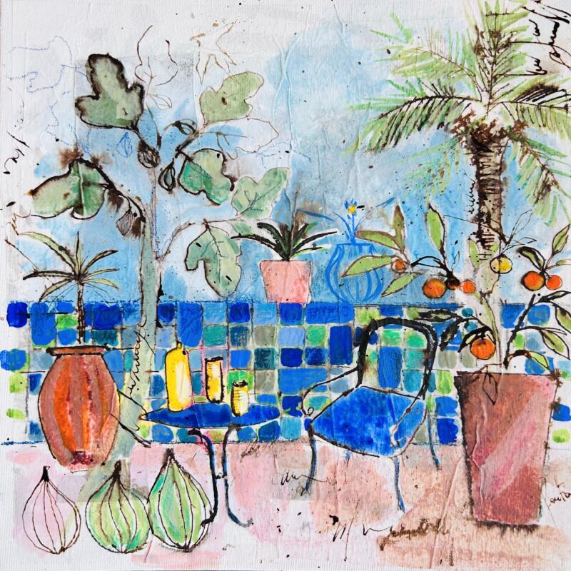 Painting Mosaïque outre-mer by Colombo Cécile | Painting Naive art Landscapes Nature Life style Watercolor Acrylic Gluing Ink Pastel