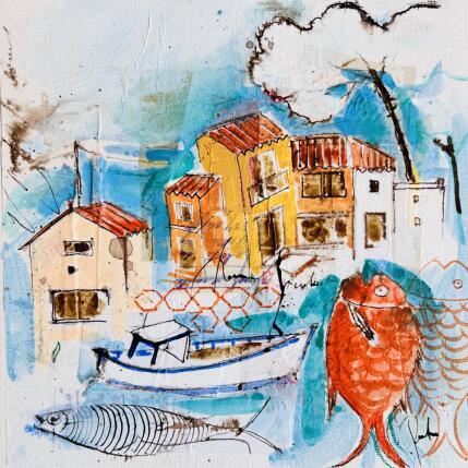 Peinture Sous les pins  par Colombo Cécile | Tableau Art naïf Acrylique, Aquarelle, Collage, Encre, Pastel Nature, Paysages, Scènes de vie