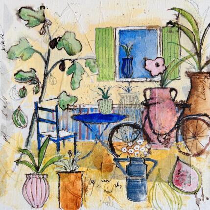 Peinture Jardin d’été par Colombo Cécile | Tableau Art naïf Acrylique, Aquarelle, Collage, Encre, Pastel Nature, Paysages, Scènes de vie