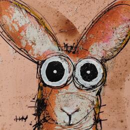 Painting Lapin surpris by Maury Hervé | Painting Raw art Acrylic, Ink, Pigments, Sand Animals