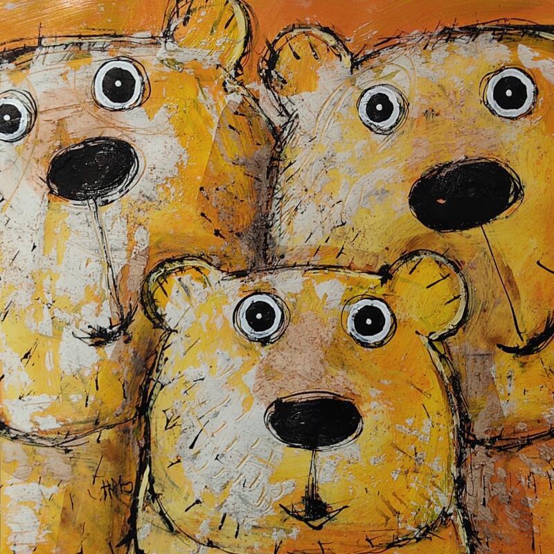 Peinture Selfie à 3 par Maury Hervé | Tableau Art Singulier Animaux Acrylique Encre Sable Pigments