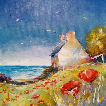 Painting Maison bretonne et coquelicots  by Hébert Franck | Painting Figurative Oil Landscapes, Marine