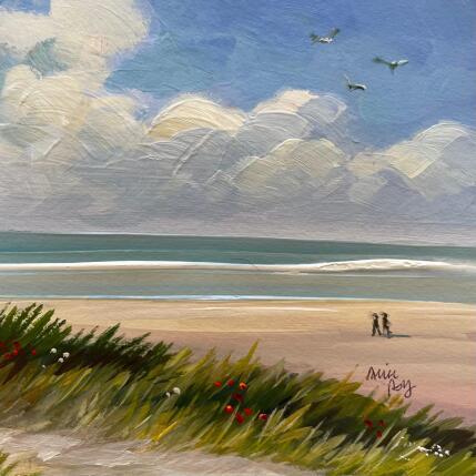 Peinture Plage et coquelicots par Alice Roy | Tableau Figuratif Acrylique Paysages