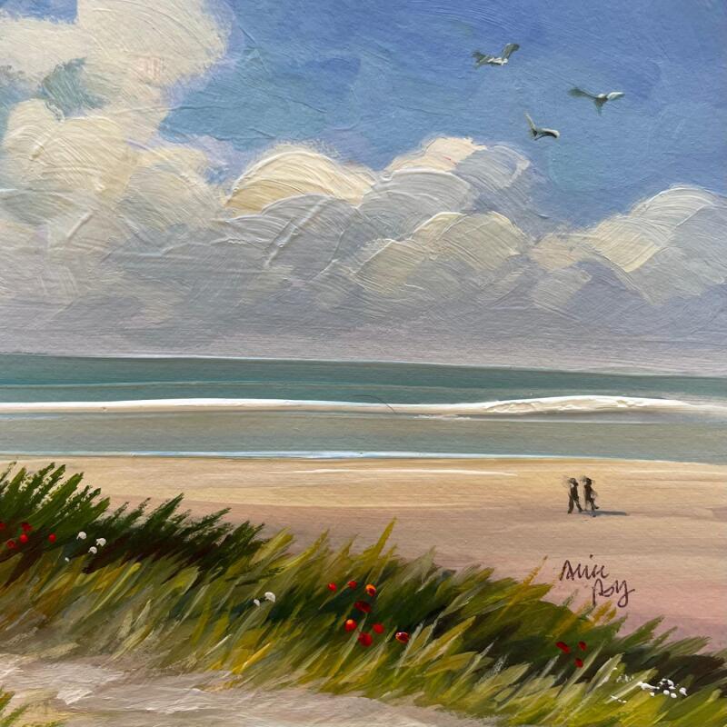 Painting Plage et coquelicots by Alice Roy | Painting Figurative Landscapes Acrylic