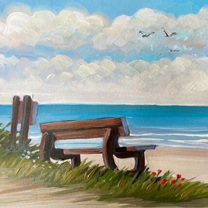 Peinture Banc sur les dunes par Alice Roy | Tableau Figuratif Acrylique Marine