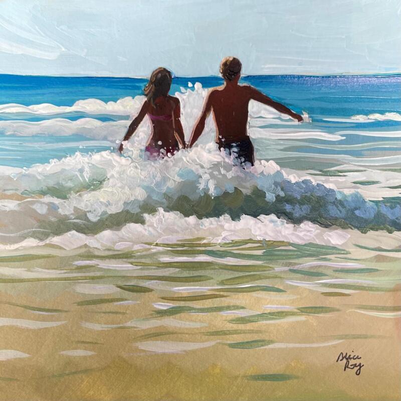 Peinture Couple et bain de mer par Alice Roy | Tableau Figuratif Scènes de vie Acrylique