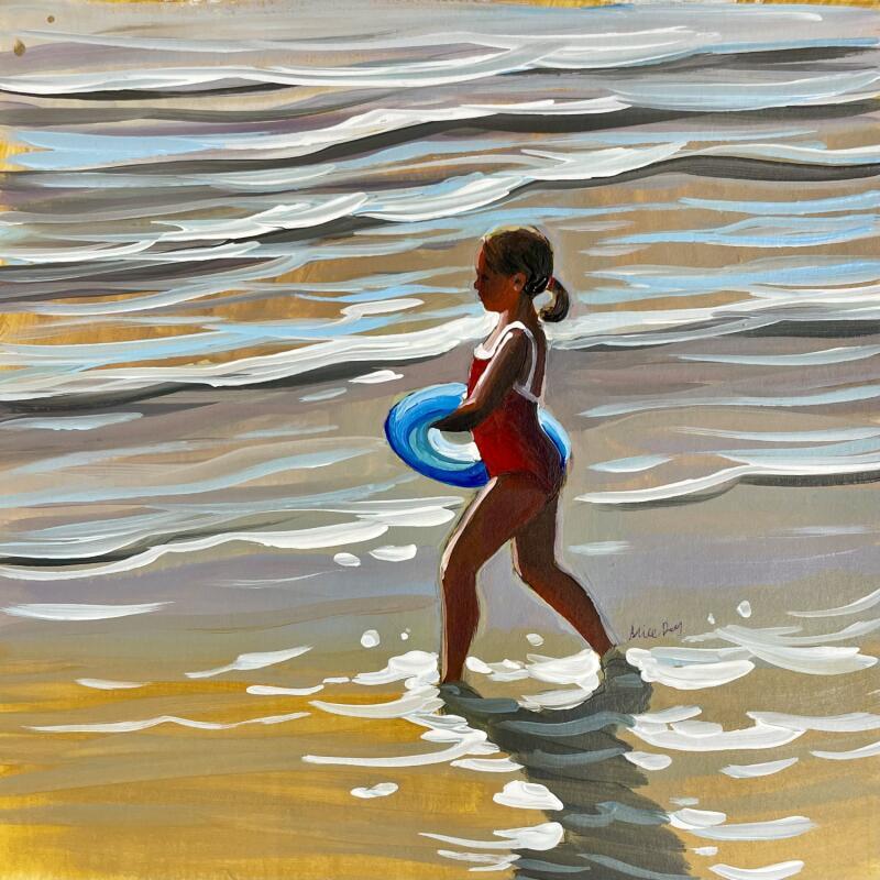 Painting Fillette à la bouée bleue by Alice Roy | Painting Figurative Life style Acrylic