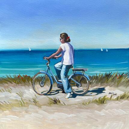 Peinture La fille à velo par Alice Roy | Tableau Figuratif Acrylique Scènes de vie