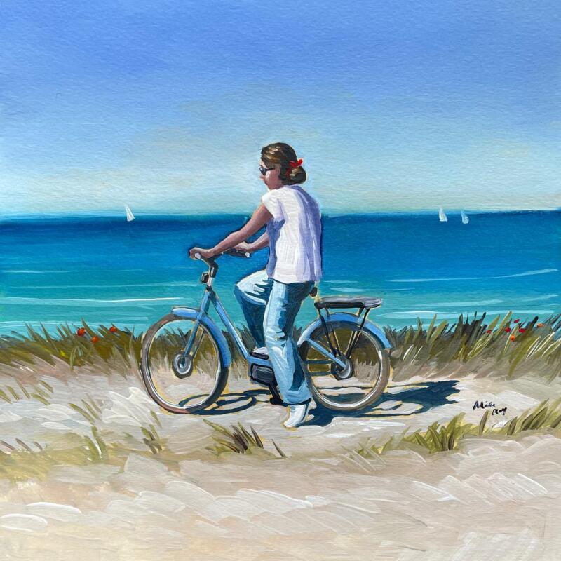 Painting La fille à velo by Alice Roy | Painting Figurative Life style Acrylic