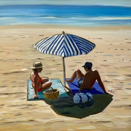 Peinture Le couple sous le parasol par Alice Roy | Tableau Figuratif Acrylique Scènes de vie
