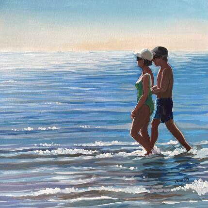 Peinture Le couple les pieds dans l’eau par Alice Roy | Tableau Figuratif Acrylique Scènes de vie