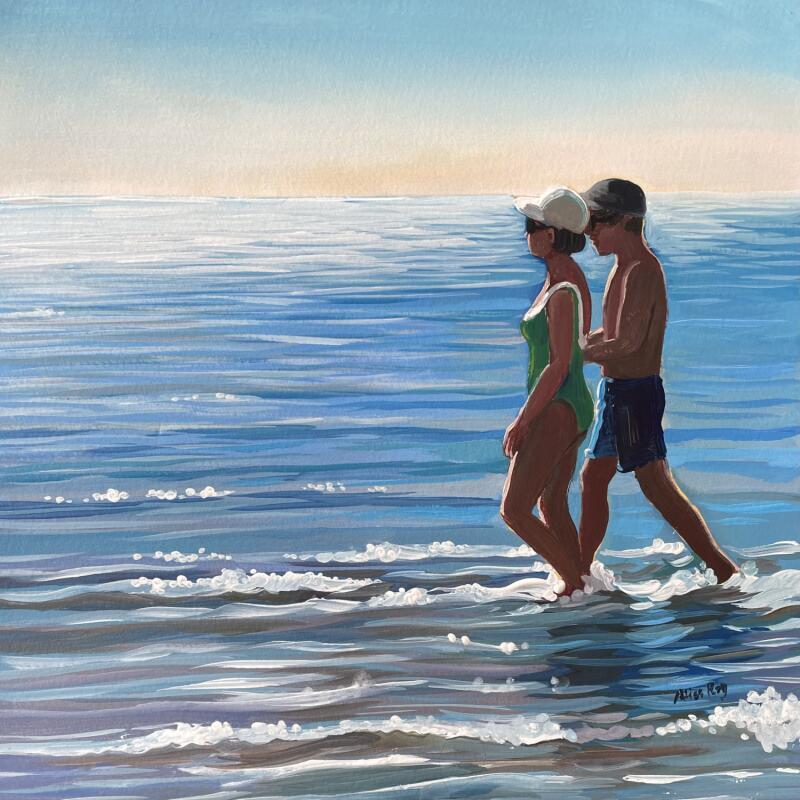 Painting Le couple les pieds dans l’eau by Alice Roy | Painting Figurative Life style Acrylic