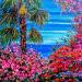 Painting Palmier, bougainvilliers, fleurs roses de laurier rose by Amblard Florence | Painting Impressionism Nature Acrylic